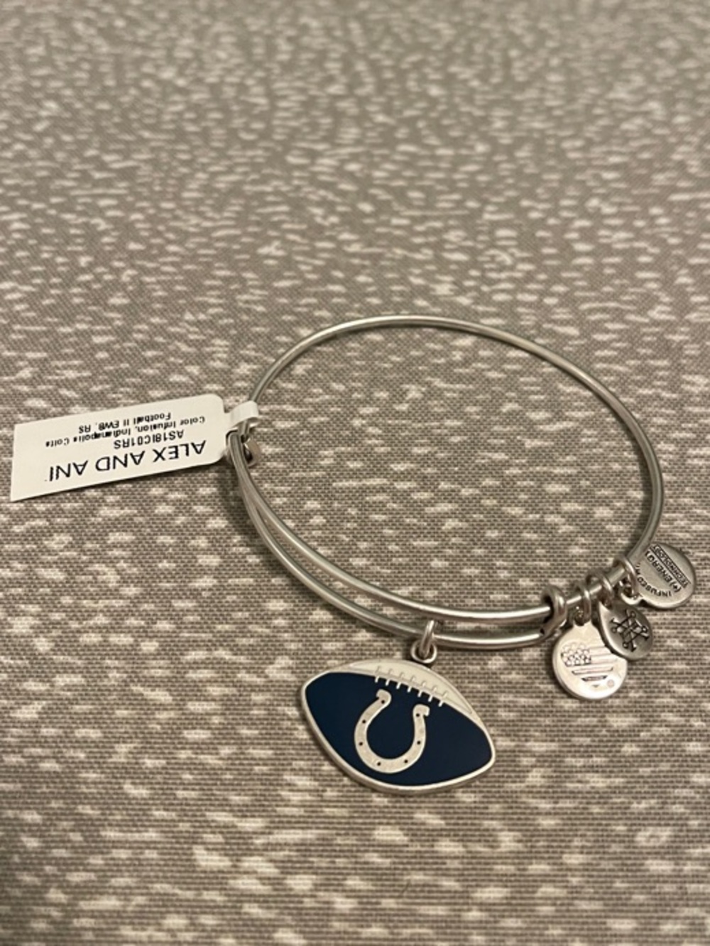 Alex and Ani Silver and Navy Colts Horseshoe Charm Bangle